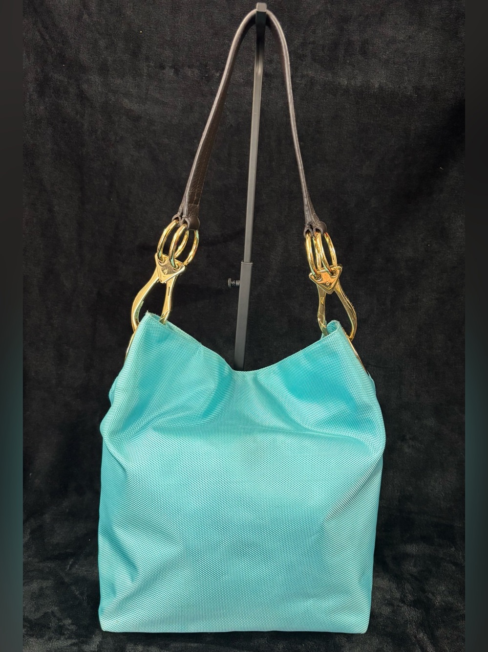 JPK Paris 75 Turquoise Nylon Hobo Bag Gold Hardware Y2K